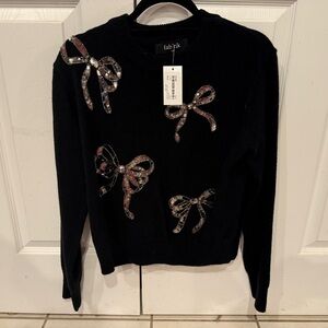 NWT Black Fabrik Sweater s/m with Silver Sequin Bows
